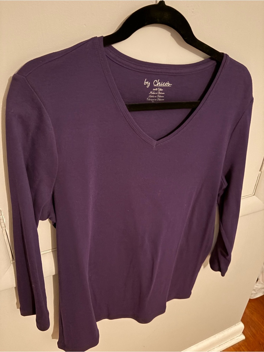 Chico's Deep Purple V-Neck Long Sleeve Tee